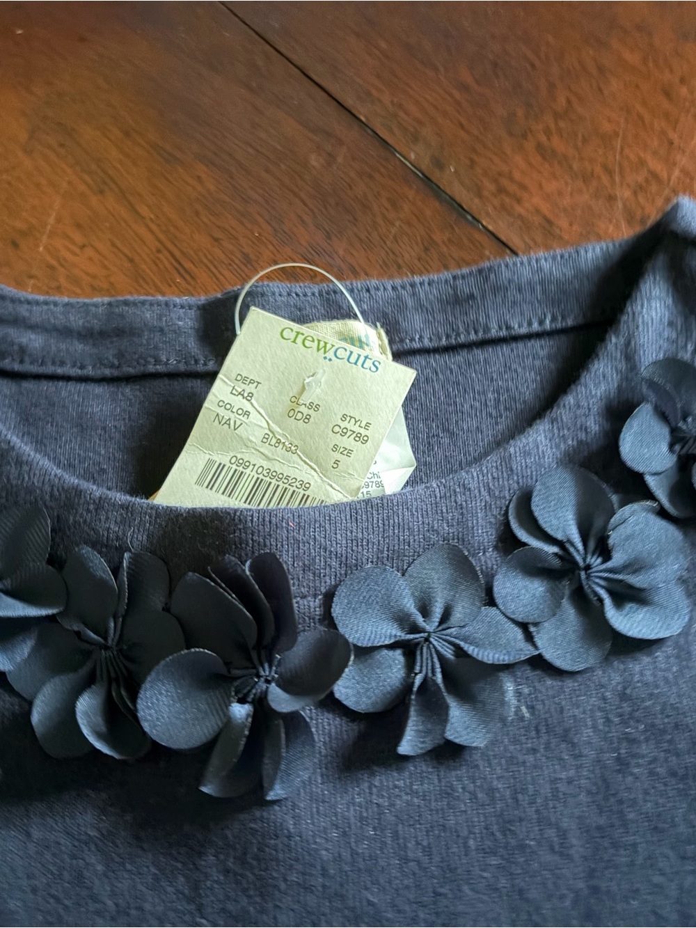 5 Crewcuts Navy Blue Dress w/ Blooms around the Neck